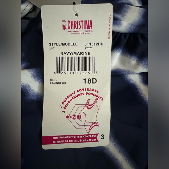 NWT CHRISTINA SWIMWEAR ONE-PIECE 18D-Cup Navy & White Surplice Waist Minimize - Picture 3 of 6